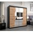 KRYSPOL Schwebetürenschrank Madryt 200 cm mit Spiegel Kleiderschrank mit Kleiderstange und Einlegeboden Schlafzimmer- Wohnzimmerschrank Schiebetüren Modern Design (Schwarz + Artisan Eiche)
