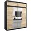 KRYSPOL Schwebetürenschrank Madryt 200 cm mit Spiegel Kleiderschrank mit Kleiderstange und Einlegeboden Schlafzimmer- Wohnzimmerschrank Schiebetüren Modern Design (Schwarz + Sonoma mit Erweiterung)