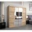 KRYSPOL Schwebetürenschrank Madryt 200 cm mit Spiegel Kleiderschrank mit Kleiderstange und Einlegeboden Schlafzimmer- Wohnzimmerschrank Schiebetüren Modern Design (Sonoma)