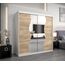 KRYSPOL Schwebetürenschrank Madryt 200 cm mit Spiegel Kleiderschrank mit Kleiderstange und Einlegeboden Schlafzimmer- Wohnzimmerschrank Schiebetüren Modern Design (Weiß + Sonoma)