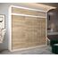 Kryspol Schwebetürenschrank York 250 cm Kleiderschrank mit Kleiderstange und Einlegeboden Schlafzimmer- Wohnzimmerschrank Schiebetüren Modern Design (Weiß + Sonoma mit Erweiterung)