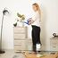 Relaxdays Regalsystem, 4 Stoff-Schubladen, universale Schubladenbox, Metall und Holz, HxBxT: 95 x 45 x 30 cm, beige, Design B