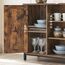 VASAGLE Sideboard, Küchenschrank, offene Regalfächer, Beistellschrank mit Türen, 100 x 35 x 70 cm, Industrie-Design, vintagebraun-schwarz LSC098B01