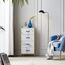 LINSY HOME Kommode für Schlafzimmer mit 4 Schubladen, hohe Kommoden, Aufbewahrungsschubladen, Turm-Organizer-Einheit für Flur, Eingangsbereich, Schränke, stabiler Stahlrahmen, Holzplatte, weiß