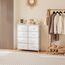 DUMOS Kommode für Schlafzimmer mit 8 Stoffschubladen, hohe Kommode Organizer für Kleidung, Schrank Kinderzimmer, Aufbewahrungsturm mit Schrank, Metallrahmen, Holzplatte, leichte Kinderzimmermöbel