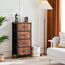Sweetcrispy Kommode mit 4 Schubladen, Stoff Schubladenschrank, Schmal Schrank, Kommode Schlafzimmer, Industrial Stil für Wohnzimmer, Kinderzimmer, Flur Aufbewahrungsschrank, Antike Holzfarbe