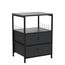 EnHomee Nachttisch 2er Set, Nachttisch mit Stoffschubladen und offenem Holzregal Aufbewahrung, Bett-Beistelltisch mit Metallrahmen, Schwarz/Grau, 15.7 in x 17.7 in x 24 in