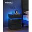 VASAGLE Nachttisch mit LED-Beleuchtung, Beistelltisch, einstellbare Farben, Sofatisch 3 Schubladen, Nachtschrank Schlafzimmer, modern, 35 x 40 x 55 cm, schwarz mit Holzmaserung LET630T56