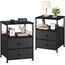 EnHomee Nachttisch 2er Set, Nachttisch mit Stoffschubladen und offenem Holzregal Aufbewahrung, Bett-Beistelltisch mit Metallrahmen, Schwarz/Grau, 15.7 in x 17.7 in x 24 in