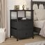 EnHomee Nachttisch 2er Set, Nachttisch mit Stoffschubladen und offenem Holzregal Aufbewahrung, Bett-Beistelltisch mit Metallrahmen, Schwarz/Grau, 15.7 in x 17.7 in x 24 in