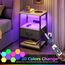 Seventable Nachttisch 2er Set, LED Nachttisch mit Ladestation und Stoffschublade, Nachttisch mit Stauraum, 3 Etagen Bett Beistelltisch mit offenem Regal für Schlafzimmer, Wohnzimmer, Greige