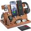 Eterluck Holz-Dockingstation für Herren, Nachttisch-Organizer-Set mit RFID-blockierender Leder-Geldbörse, Ladestation, Handy-Ständer, Tablet-Ständer, Ehemann-Geschenke von der Frau, für Papa – Walnuss