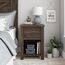 Ameriwood Home Farmington Nachttisch im Landhausstil mit Scheunentür-Design, verdeckte Schublade und offenem Schrank, strukturiert, verwittert, mittelbraunes Finish