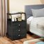 Furnulem Schwarzer Nachttisch, kleine Kommode für Schlafzimmer, Nachttisch mit 3 Stoffschubladen und 2-stöckigem Regal, Beistelltisch für Schrank, Flur, Kinderzimmer, stabiler Stahlrahmen, Holzplatte