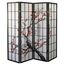 Roundhill Furniture Schwarzer japanischer Raumteiler mit 4 Paneelen, Pflaumenblüte