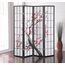 Roundhill Furniture Schwarzer japanischer Raumteiler mit 4 Paneelen, Pflaumenblüte