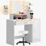 Casaria® Schminktisch mit Spiegel und Hocker inkl. LED Beleuchtung Schrank Schublade Regale Kosmetiktisch Make-up Fernbedienung 90x40cm Holz Weiß