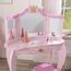 KidKraft Schminktisch Prinzessin mit Spiegel und Hocker aus Holz für Kinder, Frisiertisch mit Schublade und Stuhl, Kindertisch mit Hocker, Kinderzimmer Möbel, 76123