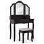 Meerveil Schminktisch mit Hocker, mit 3-teiliger Klappspiegel 4 Schubladen und Stuhl, 90 x 40 x 146 cm MDF Holz Schwarz Frisiertisch für Schlaffzimmer H1071DT02BK