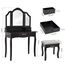 Meerveil Schminktisch mit Hocker, mit 3-teiliger Klappspiegel 4 Schubladen und Stuhl, 90 x 40 x 146 cm MDF Holz Schwarz Frisiertisch für Schlaffzimmer H1071DT02BK