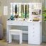 VOWNER Schminktisch mit Lichtern – 119,4 cm Make-up-Schreibtisch mit Steckdose, Aufbewahrungsregalen und 6 Schubladen, 3 Farb-Beleuchtungsmodi mit einstellbarer Helligkeit, Make-up-Schreibtisch mit