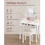 VASAGLE Schminktisch mit LED-Beleuchtung in 3 Farben, Frisiertisch mit 360° drehbarem Spiegel, Kosmetiktisch mit gepolstertem Hocker, 5 Schubladen, abnehmbarem Make-up-Organizer, weiß RDT25WL