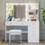 VOWNER Schminktisch mit Lichtern – 119,4 cm Make-up-Schreibtisch mit Steckdose, Aufbewahrungsregalen und 6 Schubladen, 3 Farb-Beleuchtungsmodi mit einstellbarer Helligkeit, Make-up-Schreibtisch mit