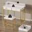 Seventable Schminktisch mit Hocker, 2 Stoffschubladen und Steckdosen, moderner Make-up-Schminktisch mit Werkzeughaken für Schlafzimmer, Schreibtisch für kleine Räume, Gold & Weiß (kein Spiegel)