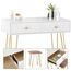 eSituro Schminktisch mit Hocker Spiegel, Kosmetiktisch mit 2 Schubladen für Schlafzimmer, Frisiertisch Schreibtisch aus MDF und Massivholz, 80x40x79cm, Kinderleichte Montage, Weiß+Golden, SDT0047