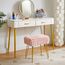 IBUYKE rechteckiger Fußstützenstuhl Ottoman, Make-up Eitelkeits Hocker Beistelltisch, Samt Ankleidetisch Sitz, Fußhocker Stuhl, goldene Stahlbeine, für Make-up Raum, Schlafzimmer, Rosa WBD003P