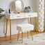 IBUYKE rechteckiger Fußstützenstuhl Ottoman, Make-up Eitelkeits Hocker Beistelltisch, Samt Ankleidetisch Sitz, Fußhocker Stuhl, goldene Stahlbeine, für Make-up Raum, Schlafzimmer, weiß WBD003W