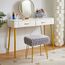 IBUYKE rechteckiger Fußstützenstuhl Ottoman, Make-up Eitelkeits Hocker Beistelltisch, Samt Ankleidetisch Sitz, Fußhocker Stuhl, goldene Stahlbeine, für Make-up Raum, Schlafzimmer, Grau WBD003G