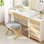 BAMBOOHOMIE Makeup Eitelkeit Hocker, Faltbarer Fußhocker mit Bambus X Beinen, Ottoman Fußstütze Stuhl für Vanity, Moderne Fußhocker klein gepolstert für Wohnzimmer (Natürlich - Grau)