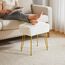 IBUYKE rechteckiger Fußstützenstuhl Ottoman, Make-up Eitelkeits Hocker Beistelltisch, Samt Ankleidetisch Sitz, Fußhocker Stuhl, goldene Stahlbeine, für Make-up Raum, Schlafzimmer, weiß WBD003W