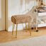 IBUYKE rechteckiger Fußstützenstuhl Ottoman, Make-up Eitelkeits Hocker Beistelltisch, Samt Ankleidetisch Sitz, Fußhocker Stuhl, goldene Stahlbeine, für Make-up Raum, Schlafzimmer, Khaki WBD003K