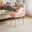 IBUYKE rechteckiger Fußstützenstuhl Ottoman, Make-up Eitelkeits Hocker Beistelltisch, Samt Ankleidetisch Sitz, Fußhocker Stuhl, goldene Stahlbeine, für Make-up Raum, Schlafzimmer, Rosa WBD003P