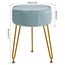 IBUYKE Samt Runde Fußstütze Hocker Ottoman, Make-up Eitelkeits Hocker Beistelltisch, Samt Ankleidetisch Sitz, Pouf Couch Hocker, goldene Stahlbeine, Blau L/G-30H