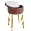 IBUYKE Faux Leder Runde Fußlehne Hocker mit Lagerung Ottoman, Make-up Eitelkeit Stuhl Seitentisch, PU Umkleidetisch Sitz, abnehmbare Abdeckung, goldene Stahlbeine, Dunkelbraun WBD024Z