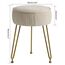 IBUYKE Samt Runde Fußstütze Hocker Ottoman, Make-up Eitelkeits Beistelltisch, Samt Ankleidetisch Sitz, Pouf Couch Hocker, goldene Stahlbeine, cremeweiß L/G-30M