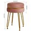 IBUYKE moderner Samt runder Fußstock Ottoman, Eitelkeitsstuhl für Make-up-Raum, Eitelkeitsstock Fußstütze mit Goldbeinen, Moderne Accet Hocker für Schlafzimmer, Wohnzimmer, Eingang, Rosa L/G-40P