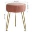 IBUYKE Samt Runde Fußstütze Hocker Ottoman, Make-up Eitelkeits Beistelltisch, Samt Ankleidetisch Sitz, Pouf Couch Hocker, goldene Stahlbeine, rosa L/G-30P