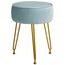 IBUYKE Samt Runde Fußstütze Hocker Ottoman, Make-up Eitelkeits Hocker Beistelltisch, Samt Ankleidetisch Sitz, Pouf Couch Hocker, goldene Stahlbeine, Blau L/G-30H