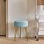 IBUYKE Samt Runde Fußstütze Hocker Ottoman, Make-up Eitelkeits Hocker Beistelltisch, Samt Ankleidetisch Sitz, Pouf Couch Hocker, goldene Stahlbeine, Blau L/G-30H