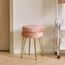 IBUYKE moderner Samt runder Fußstock Ottoman, Eitelkeitsstuhl für Make-up-Raum, Eitelkeitsstock Fußstütze mit Goldbeinen, Moderne Accet Hocker für Schlafzimmer, Wohnzimmer, Eingang, Rosa L/G-40P