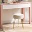 IBUYKE Samt Runde Fußstütze Hocker Ottoman, Make-up Eitelkeits Beistelltisch, Samt Ankleidetisch Sitz, Pouf Couch Hocker, goldene Stahlbeine, cremeweiß L/G-30M