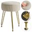 IBUYKE Samt Runde Fußstütze Hocker Ottoman, Make-up Eitelkeits Beistelltisch, Samt Ankleidetisch Sitz, Pouf Couch Hocker, goldene Stahlbeine, cremeweiß L/G-30M