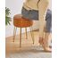 IBUYKE Faux Leder Runde Fußlehne Hocker mit Lagerung Ottoman, Make-up Eitelkeit Stuhl Seitentisch, PU Umkleidetisch Sitz, abnehmbare Abdeckung, goldene Stahlbeine, Hellbraun WBD024J