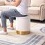 Mxfurhawa Vanity Runde Ottomane Samt Fußstütze Hocker, gepolsterter moderner Hocker mit Stauraum, goldener Stahlboden, abnehmbarer Deckel für Schlafzimmer Wohnzimmer (weiß)