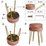 IBUYKE moderner Samt runder Fußstock Ottoman, Eitelkeitsstuhl für Make-up-Raum, Eitelkeitsstock Fußstütze mit Goldbeinen, Moderne Accet Hocker für Schlafzimmer, Wohnzimmer, Eingang, Rosa L/G-40P
