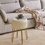 IBUYKE Samt Speicher Fußstütze Hocker Ottoman, Make-up Eitelkeits Hocker Beistelltisch mit goldenen Stahlbeinen abnehmbare Abdeckung, Couchtisch Top Cover, Weiß L/G-20M